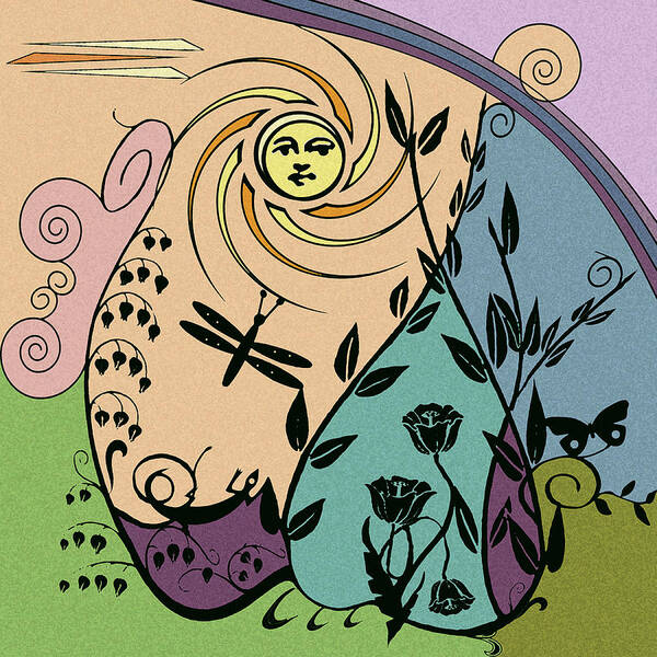 Nouveau Poster featuring the digital art Summer Sun Garden by Deborah Smith