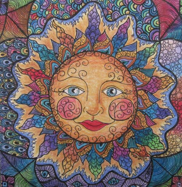 Celestial Poster featuring the drawing Sun tangle 2 by Megan Walsh