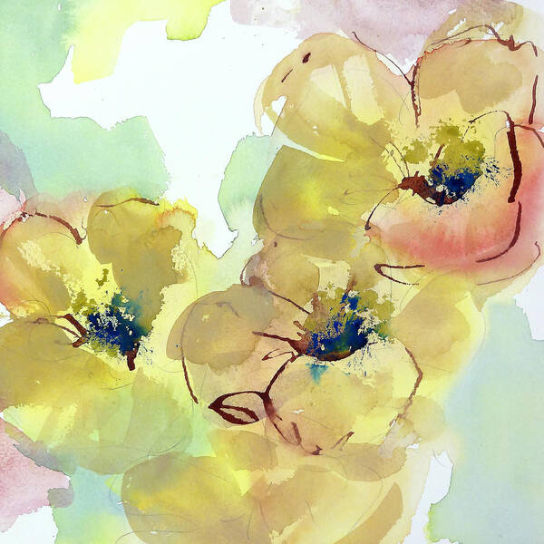 Watercolor Poster featuring the painting Sunlit Poppies I by Chris Paschke