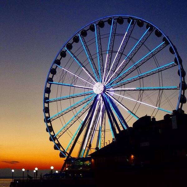 Thegreatwheel Poster featuring the photograph Sunset Over The Great Wheel. #seattle by Kelly Hasenoehrl