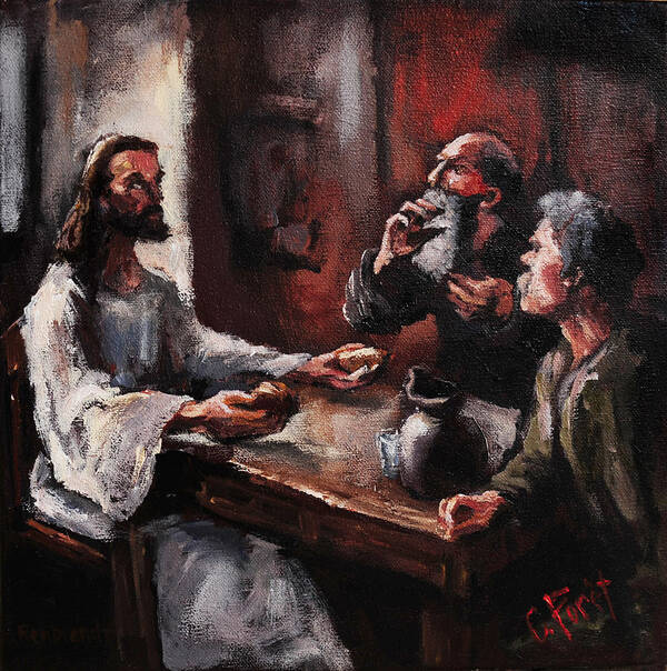 Jesus Poster featuring the painting Supper at Emmaus by Carole Foret