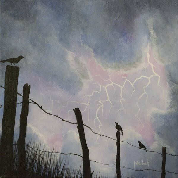 Barbwire Fence Poster featuring the painting The Birds - Watching the Show by Jack Malloch