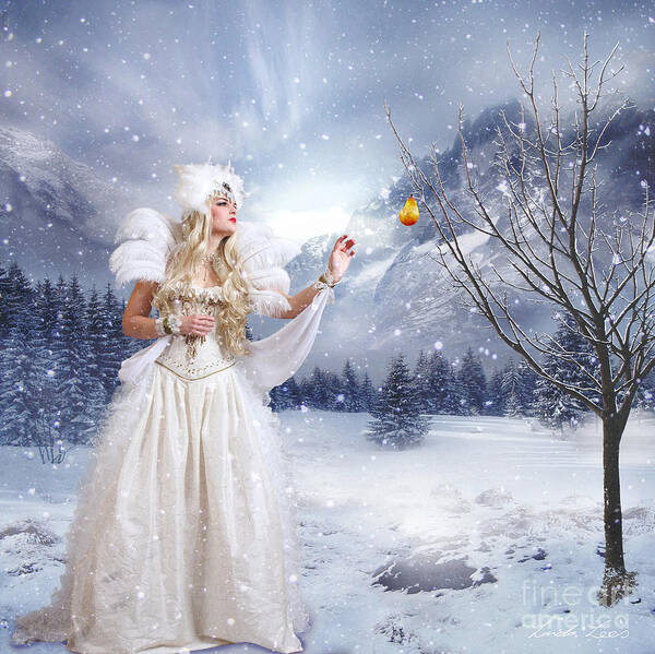 Snow Poster featuring the digital art The Golden Pear by Linda Lees