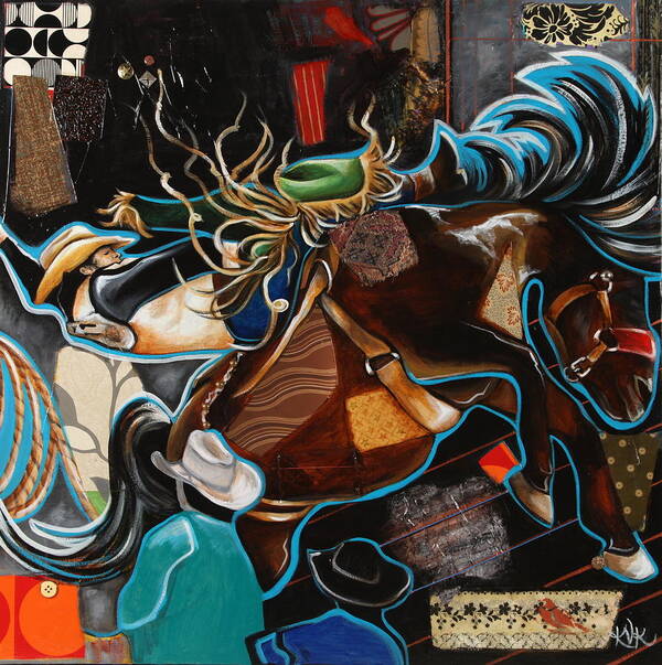 Rodeo Art Poster featuring the mixed media The Joy and the Pain by Katia Von Kral