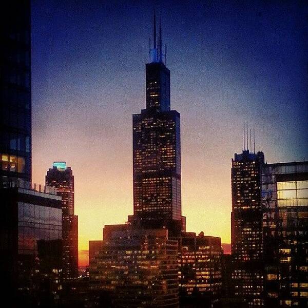 Sears Tower Poster featuring the photograph The Sun Sets Behind Sears by Jill Tuinier