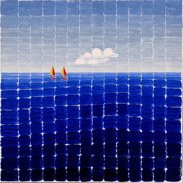 3d Poster featuring the painting Three Sail Boats #2 by Jesse Jackson Brown