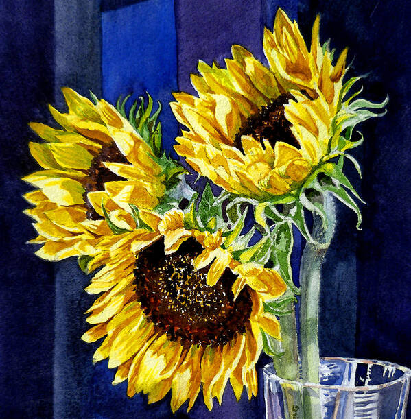 Sunflowers Poster featuring the painting Three Sunny Flowers by Irina Sztukowski