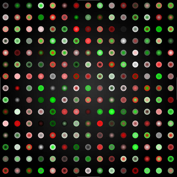 Abstract Digital Algorithm Rithmart Poster featuring the digital art Tiles.red-green.1 by Gareth Lewis