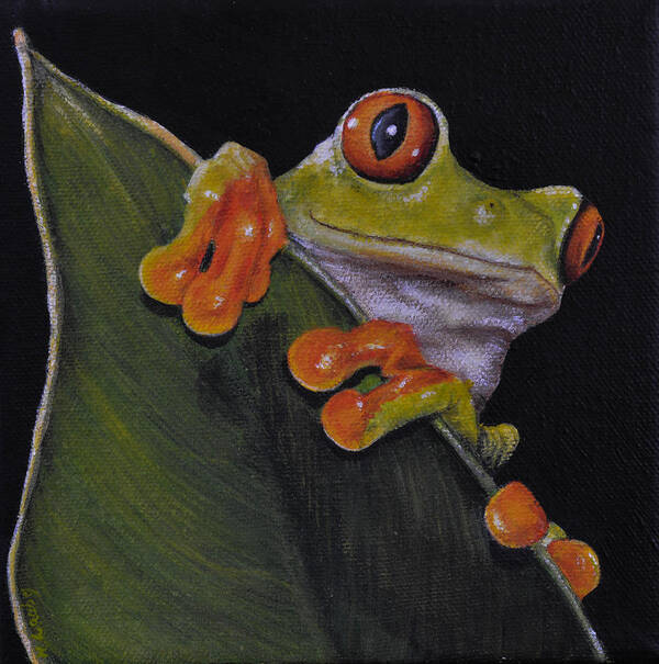 Tree Frog Poster featuring the painting Tree Frog Peeking at You by Nancy Lauby