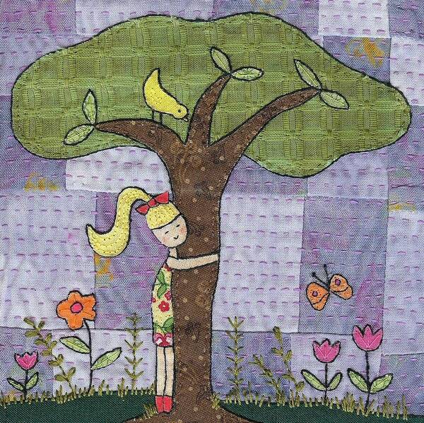 Whimsical Poster featuring the tapestry - textile Tree Hugging by Julie Bull