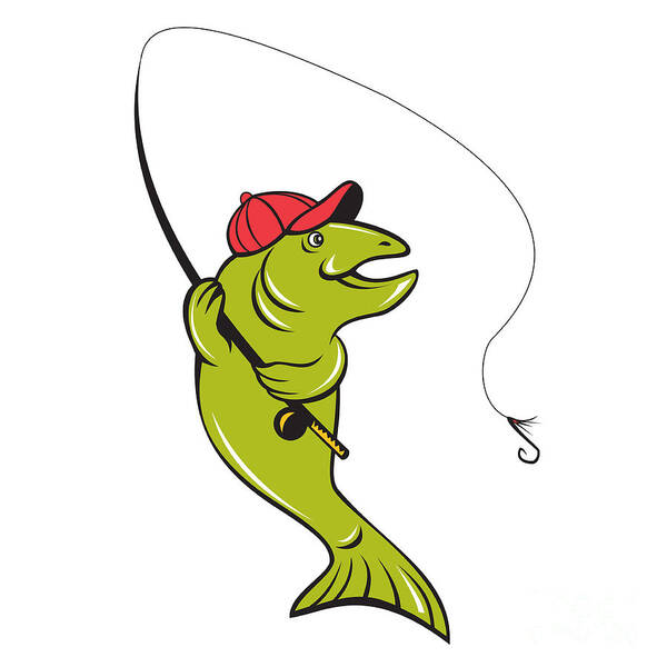 Trout Fly Fishing Rod Hook Cartoon Poster by Aloysius Patrimonio - Pixels