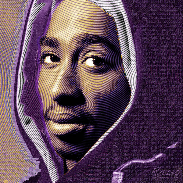 Tupac Shakur Poster featuring the painting Tupac Shakur and Lyrics by Tony Rubino