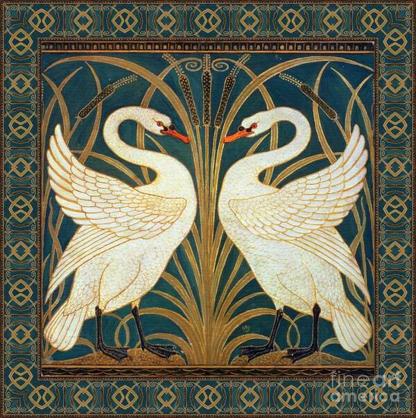 Walter Crane Poster featuring the painting Two Swans by Walter Crane