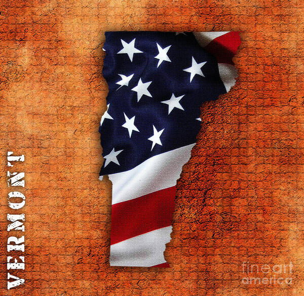  Vermont Digital Art Poster featuring the mixed media Vermont American Flag State Map by Marvin Blaine