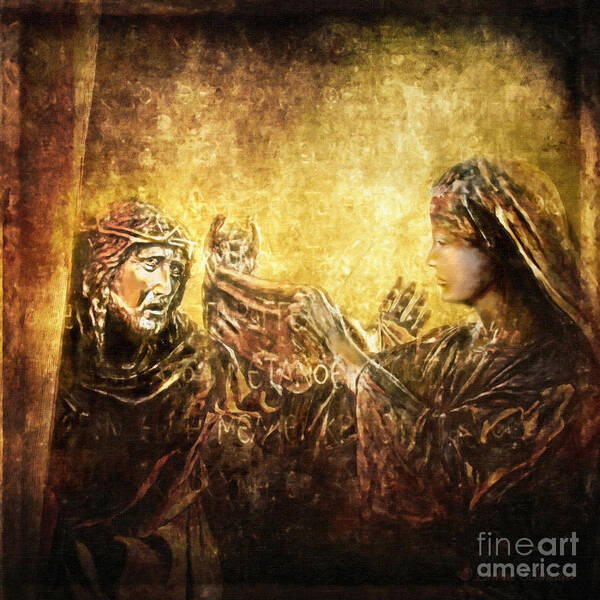 Jesus Poster featuring the digital art Veronica Wipes His Face Via Dolorosa 6 by Lianne Schneider