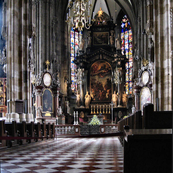 Vienna Poster featuring the photograph Vienna - Lights in St. Stephens by Lin Grosvenor