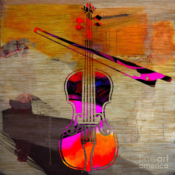 Violin Poster featuring the mixed media Violin and Bow by Marvin Blaine