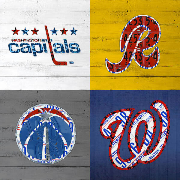 Washington Poster featuring the mixed media Washington DC Sports Fan Recycled Vintage License Plate Art Capitals Redskins Wizards Nationals by Design Turnpike