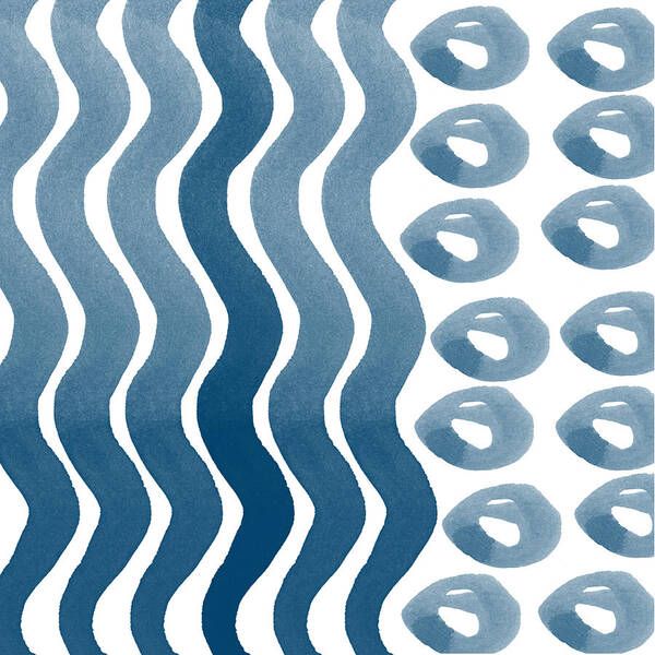 Watercolor Poster featuring the painting Waves and Pebbles- Abstract watercolor in indigo and white by Linda Woods