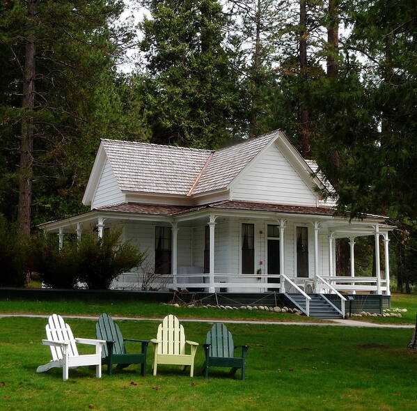 Little White Cottage Poster featuring the photograph Wawona Little White Cottage by Jeff Lowe