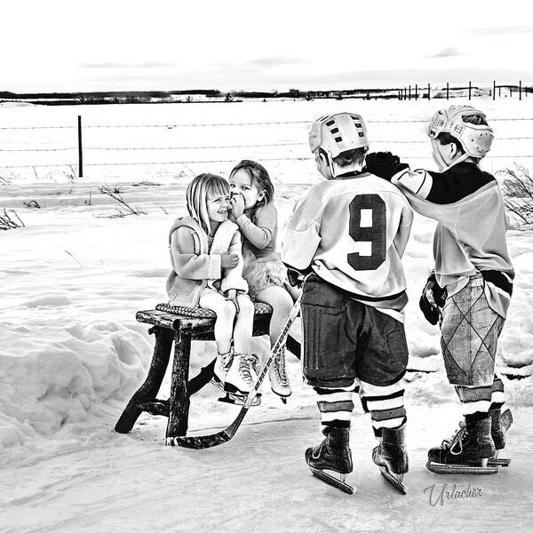 Hockey Art Prints Poster featuring the digital art Whispers on the Backyard Rink by Elizabeth Urlacher