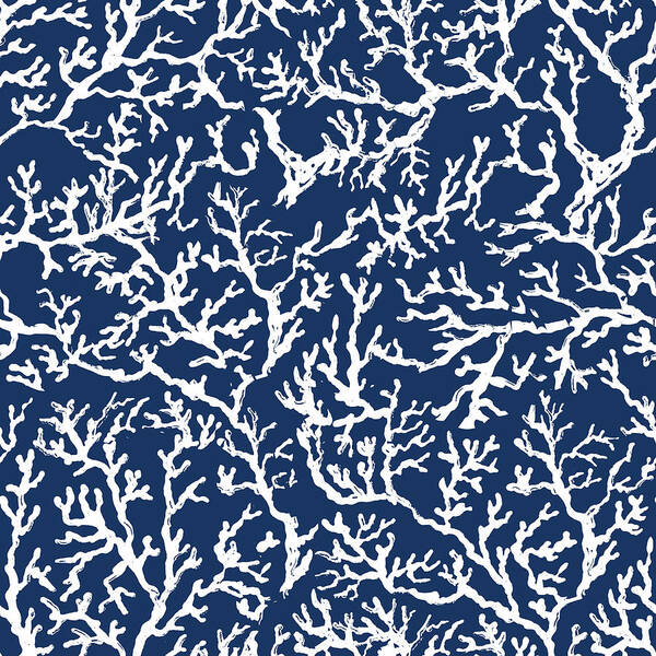 White Poster featuring the mixed media White Coral On Blue Pattern by South Social D
