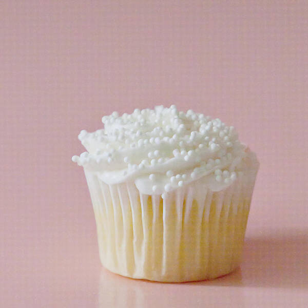 Cupcake Poster featuring the photograph White Cupcake on Pink by Art Block Collections