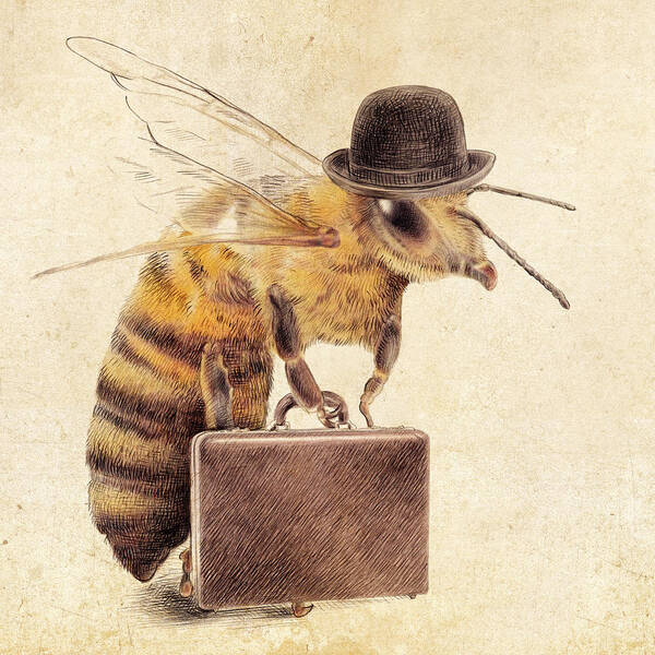 Bee Poster featuring the drawing Worker Bee by Eric Fan