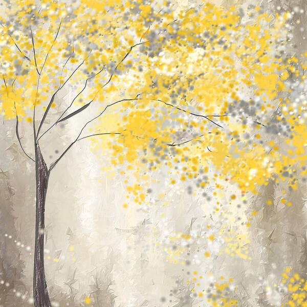 Yellow Poster featuring the painting Yellow And Gray Tree by Lourry Legarde