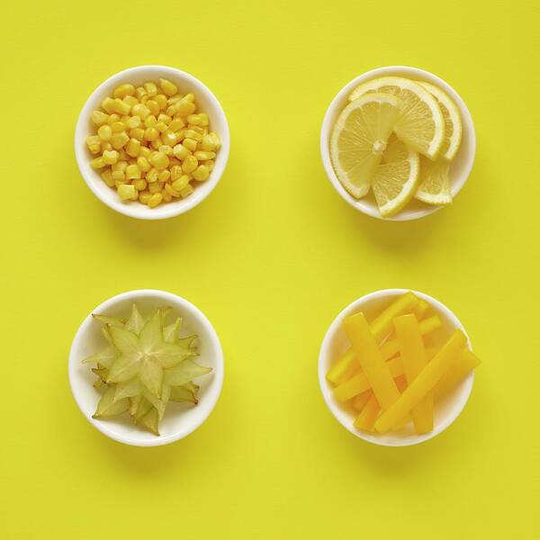 Close Up Poster featuring the photograph Yellow Produce In Dishes by Science Photo Library