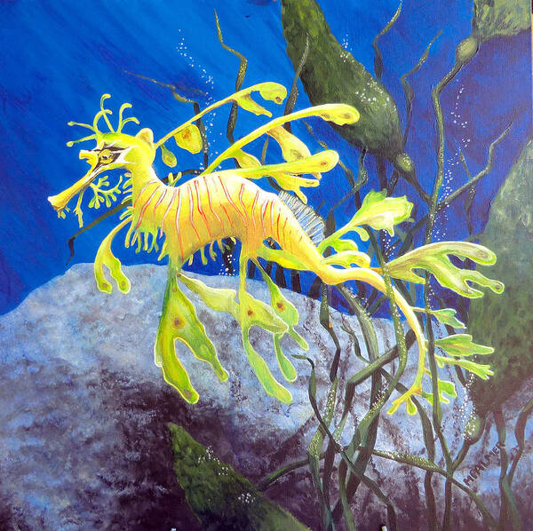 Seadragon Poster featuring the painting Yellow Seadragon by Mary Palmer