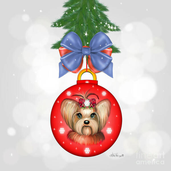 Yorkie Poster featuring the painting Yorkie Ornament by Catia Lee