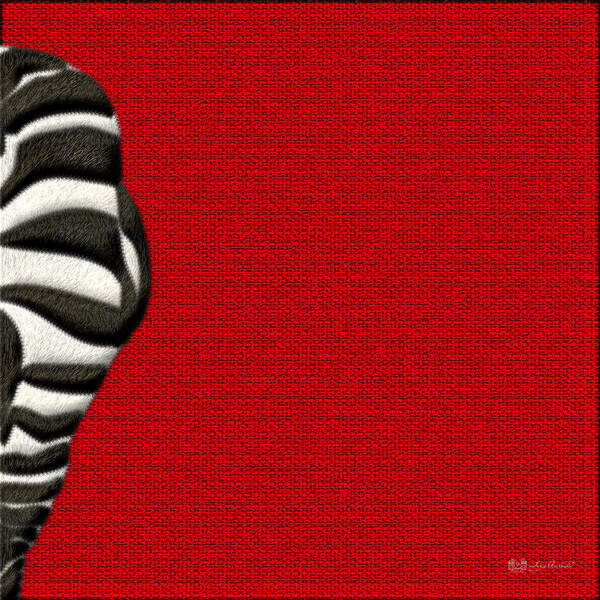 'beasts Creatures And Critters' Collection By Serge Averbukh Poster featuring the digital art Zebra Furry Bottom on Red by Serge Averbukh