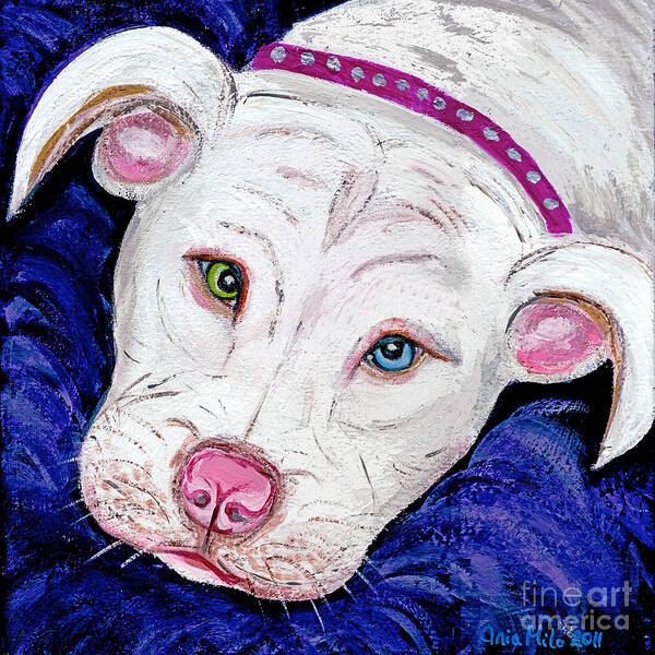 Pit Bull Poster featuring the painting Pillow Talk #1 by Ania M Milo