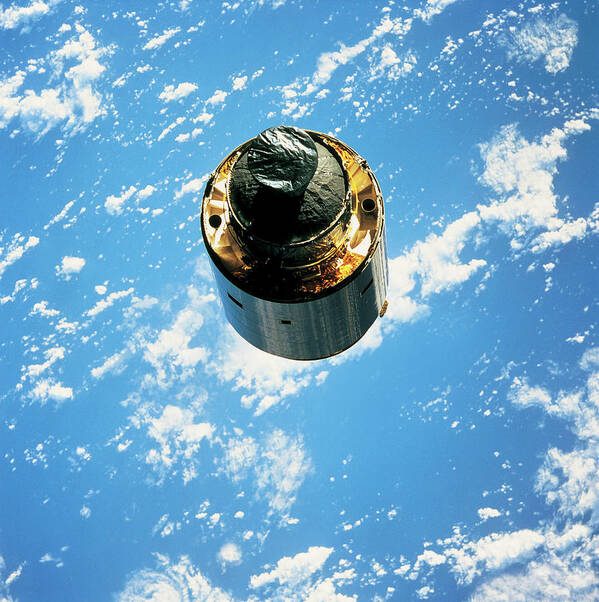 Square Poster featuring the photograph Satellite In Orbit Around The Earth #1 by Stockbyte