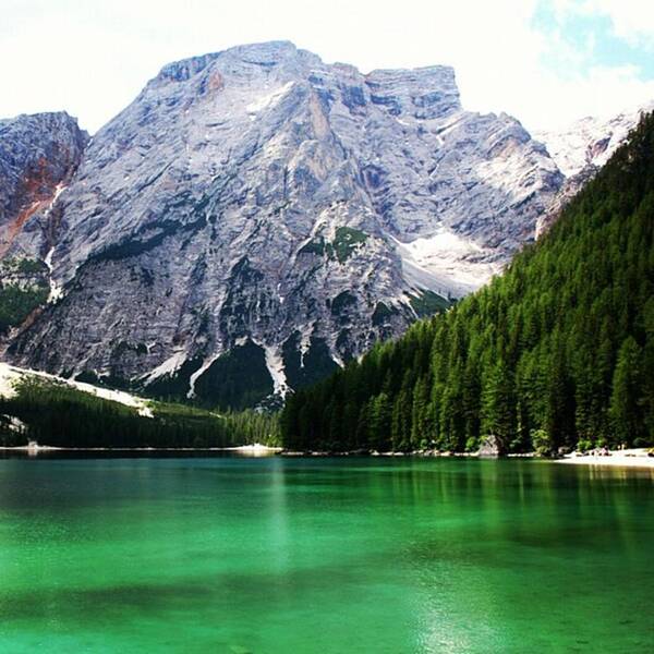 Dolomites Poster featuring the photograph Lago Di Braies #4 by Luisa Azzolini