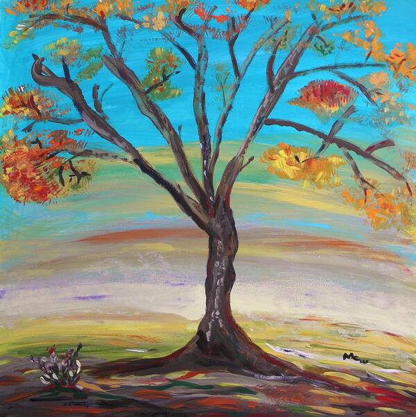 Large Work On Paper Poster featuring the painting An Autumn Locust Tree by Mary Carol Williams