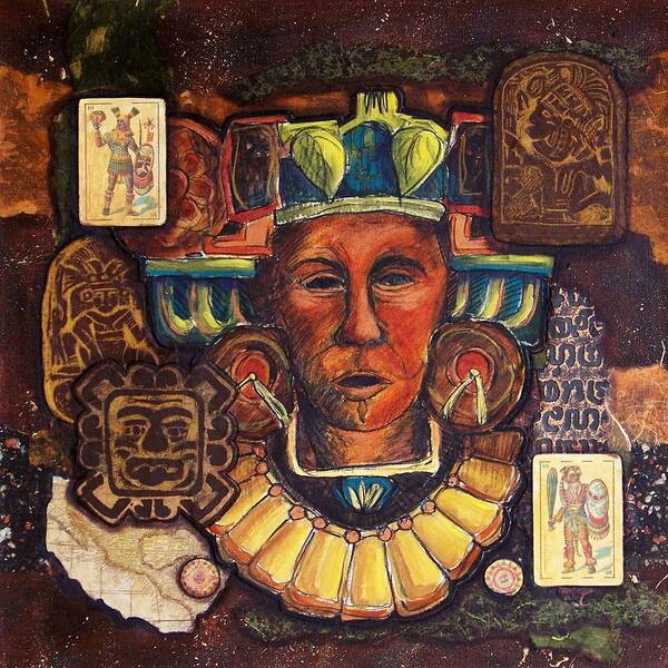 Aztec Poster featuring the mixed media Ancient Warrior by Candy Mayer