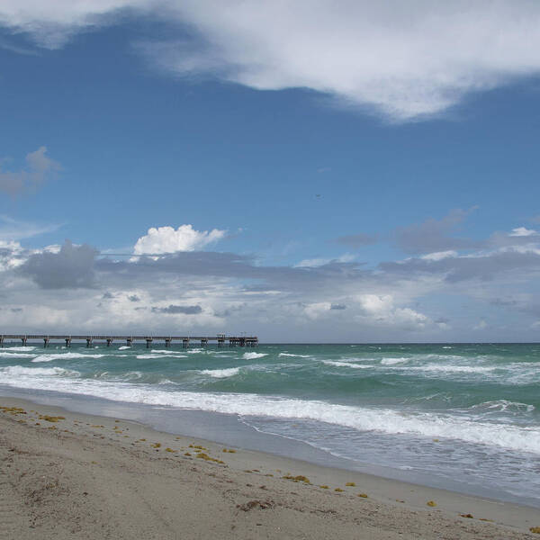 Dania Beach Fl Florida Wind Waves Sky Clouds Beach Surf Pier David Coblitz Poster featuring the photograph Beatiful Beach by David Coblitz