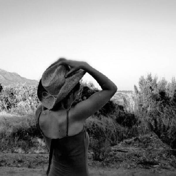 Blackandwhite Poster featuring the photograph #blackandwhite #girl #hat #nature by Torbjorn Schei