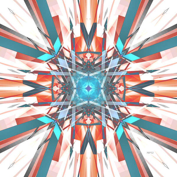 Digital Art Poster featuring the digital art Blue Orange Kaleidoscope by Phil Perkins