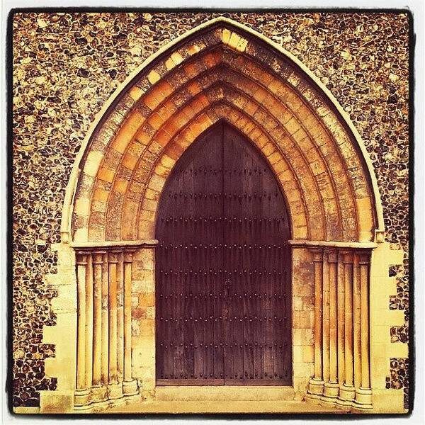 Stone Poster featuring the photograph Church Door #church #door #yarmouth by Invisible Man