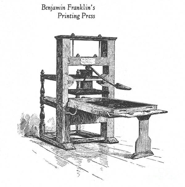 1730 Poster featuring the photograph Franklins Printing Press by Granger