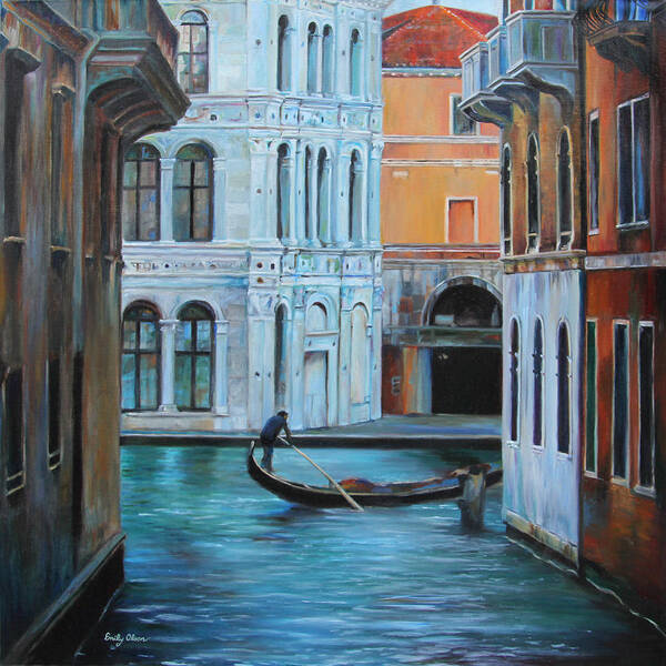 Venice Poster featuring the painting Gondolier in Venice by Emily Olson