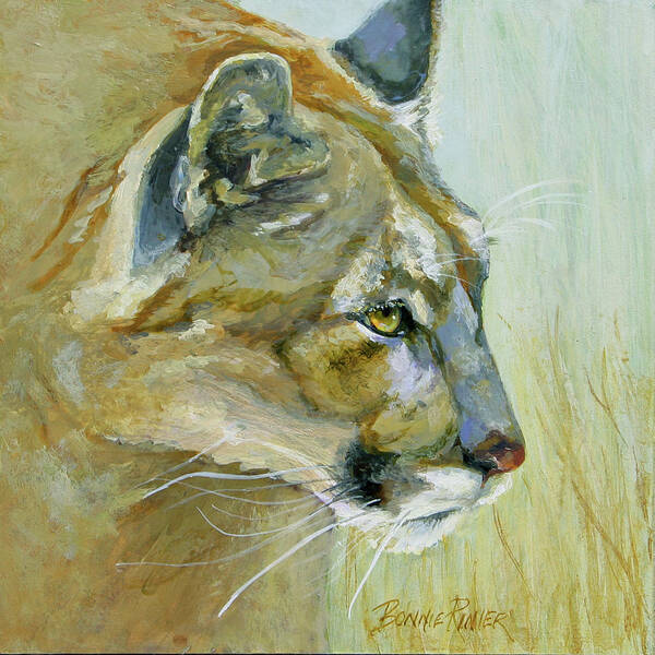 Cougar Poster featuring the painting Intense Cougar by Bonnie Rinier