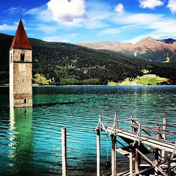 Scenery Poster featuring the photograph #landscape #lake #church #resia by Luisa Azzolini