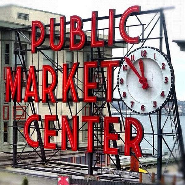 Instapic Poster featuring the photograph Pike Place Market Clock by T Catonpremise