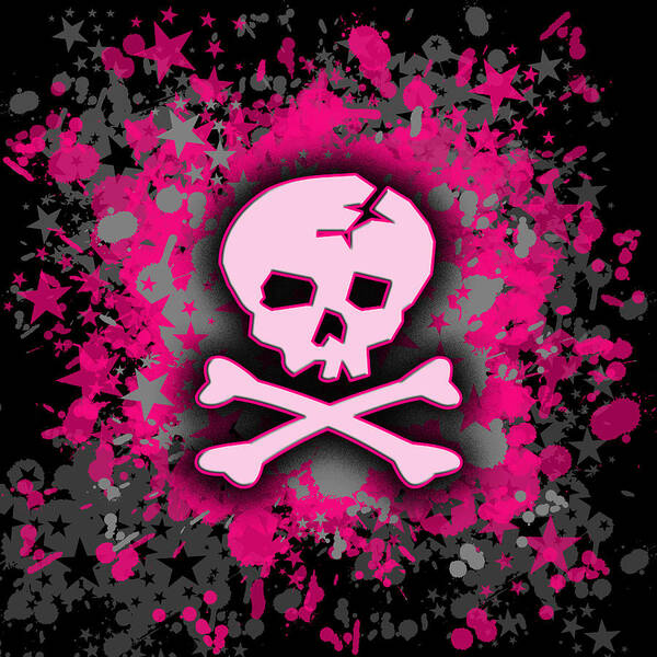 Pink Skull Poster featuring the digital art Pink Skull Explosion by Roseanne Jones