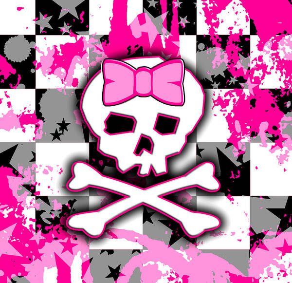 Pink Skull Poster featuring the digital art Pink Skull Scene Girl by Roseanne Jones