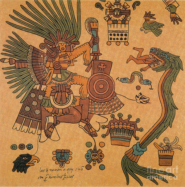 History Poster featuring the photograph Quetzalcoatl, Aztec Feathered Serpent by Photo Researchers